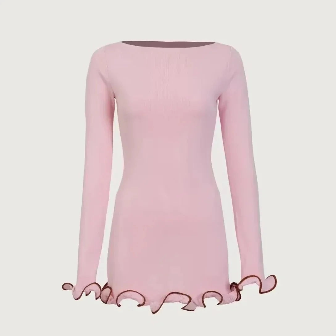 Slim Knitted Long Sleeves Mini Dress