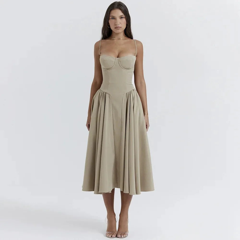 Spaghetti Strap Midi Slim A Line Party Dresses