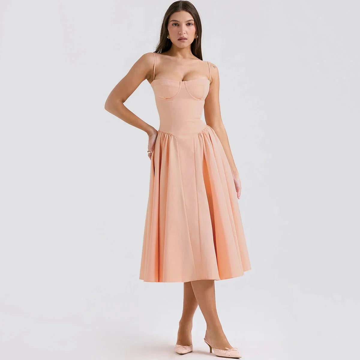 Spaghetti Strap Midi Slim A Line Party Dresses