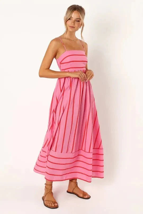 Spaghetti Strap Style Striped Maxi Dress