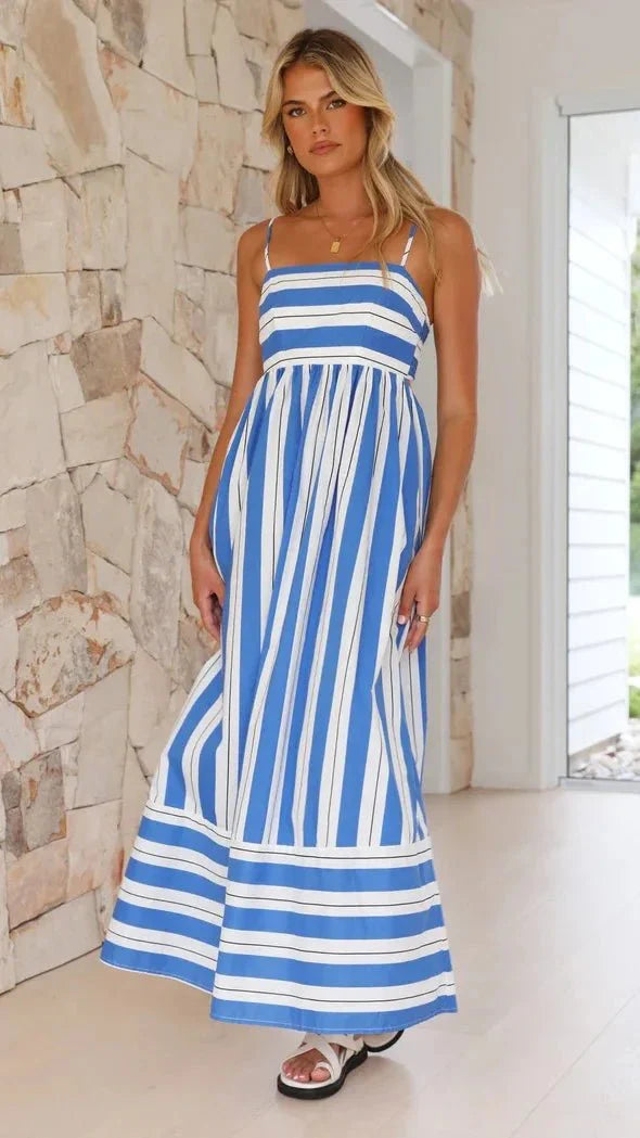 Spaghetti Strap Style Striped Maxi Dress