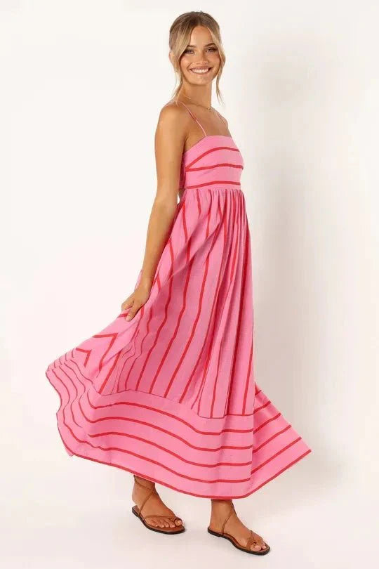Spaghetti Strap Style Striped Maxi Dress