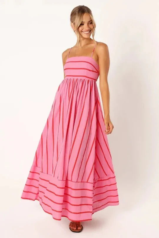 Spaghetti Strap Style Striped Maxi Dress