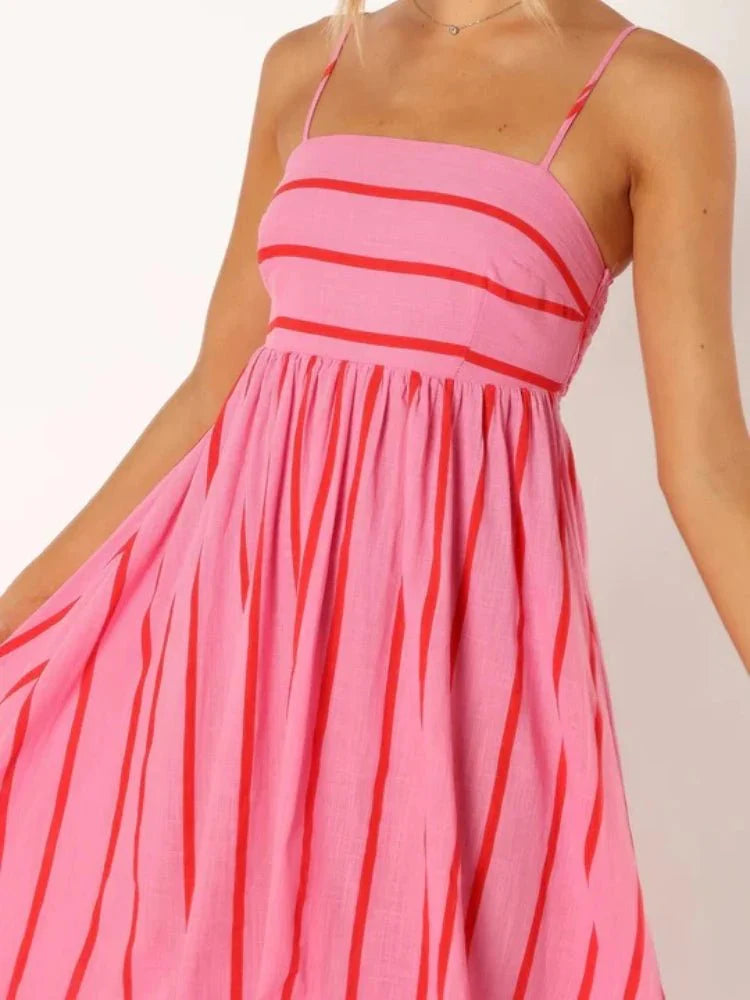 Spaghetti Strap Style Striped Maxi Dress