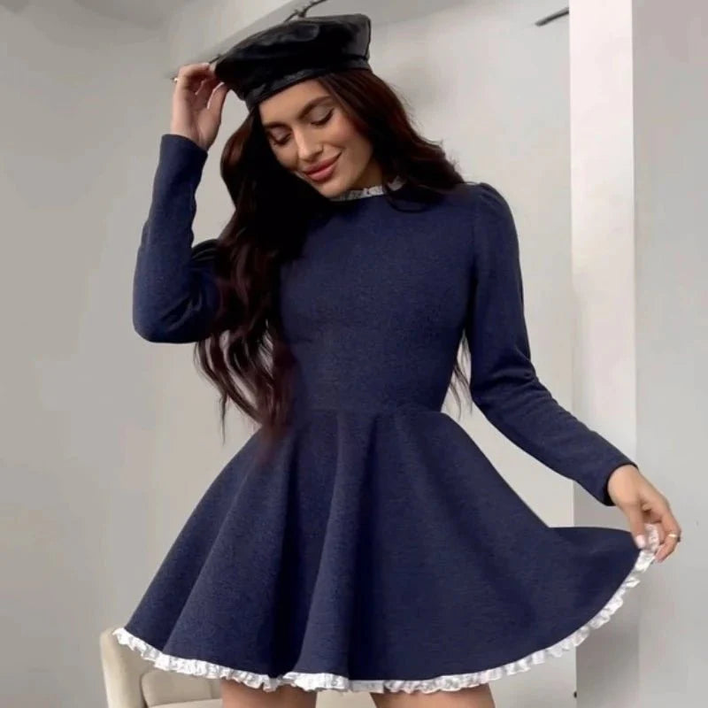 Splice Lace Mini Flare Dress