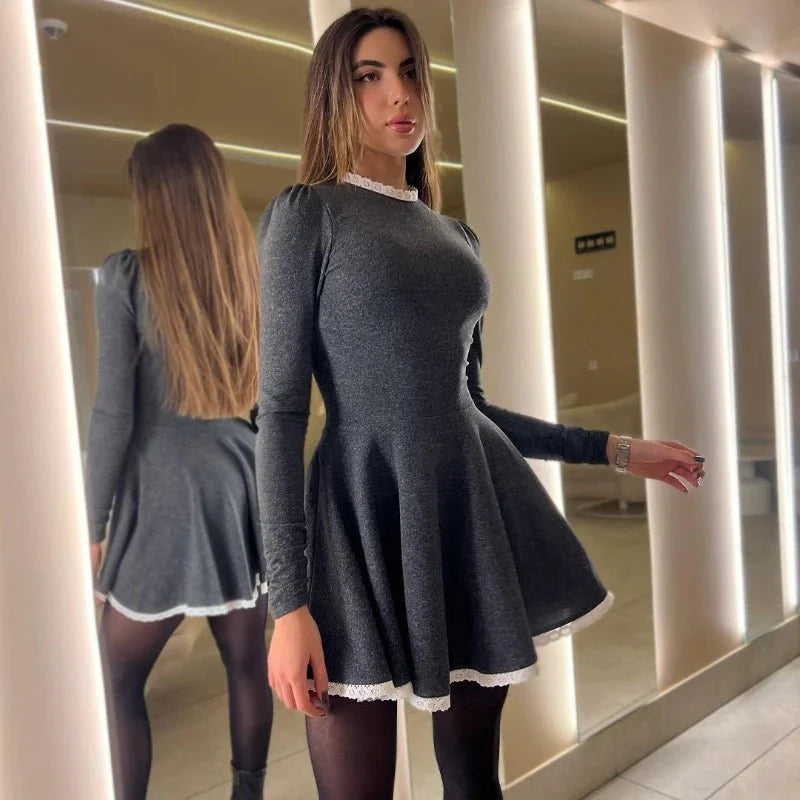 Splice Lace Mini Flare Dress