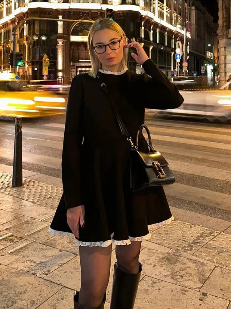 Splice Lace Mini Flare Dress