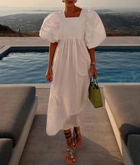 Square Collar Puff Sleeve Elegant Dresses