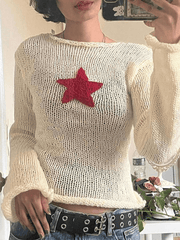 Pydshop Star Crochet Knit Cropped Knit Top
