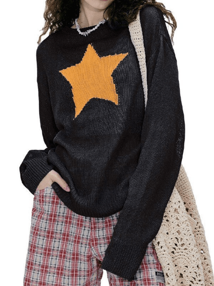 Pydshop Star Pattern Semi Sheer Knit Top