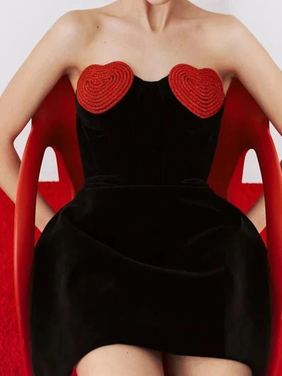 Strapless Crystal Heart Mini Dress