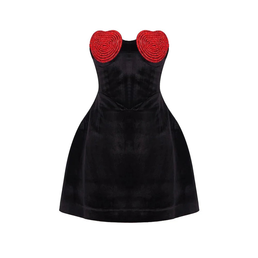 Strapless Crystal Heart Mini Dress