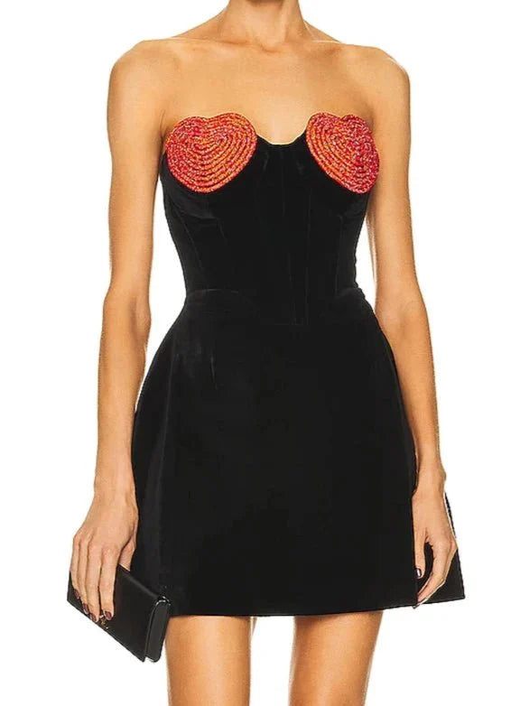 Strapless Crystal Heart Mini Dress