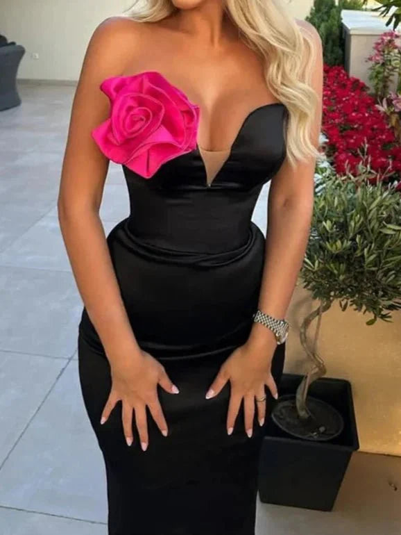 Strapless Flower Patchwork Maxi Dress