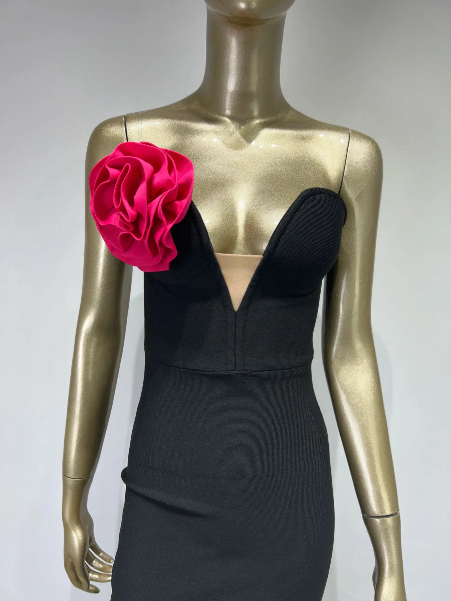 Strapless Flower Patchwork Maxi Dress