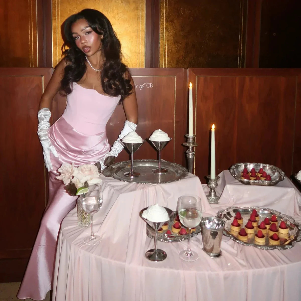 Strapless Pink Satin Maxi Dress