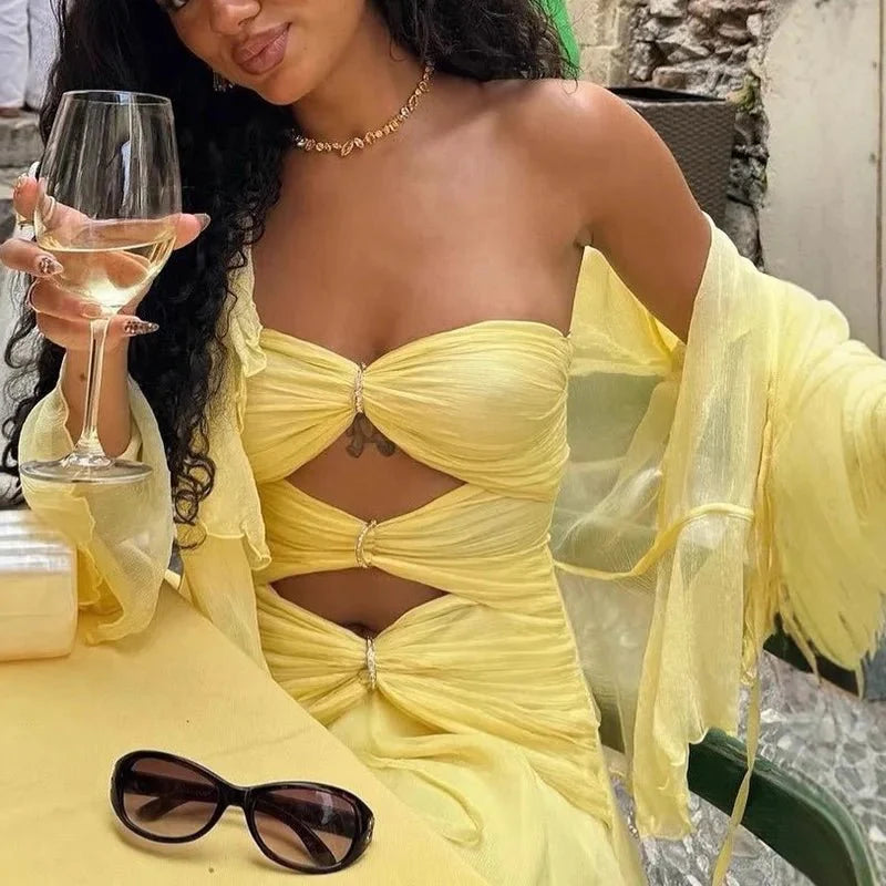 Strapless Pleated Backless Mini Dress