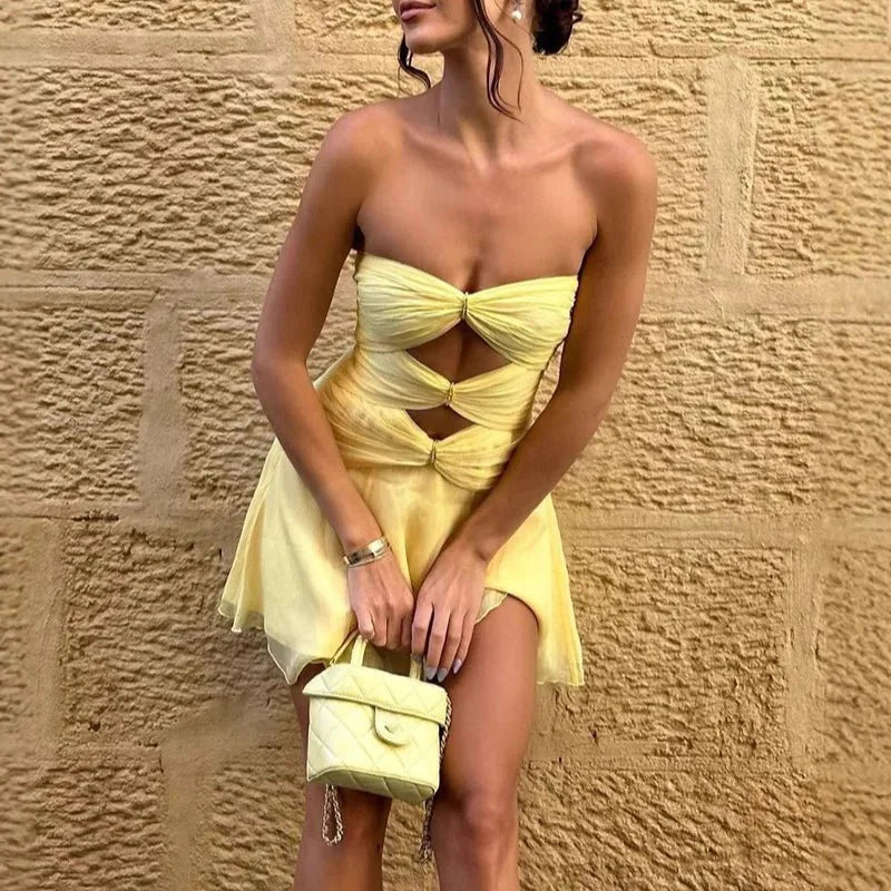 Strapless Pleated Backless Mini Dress