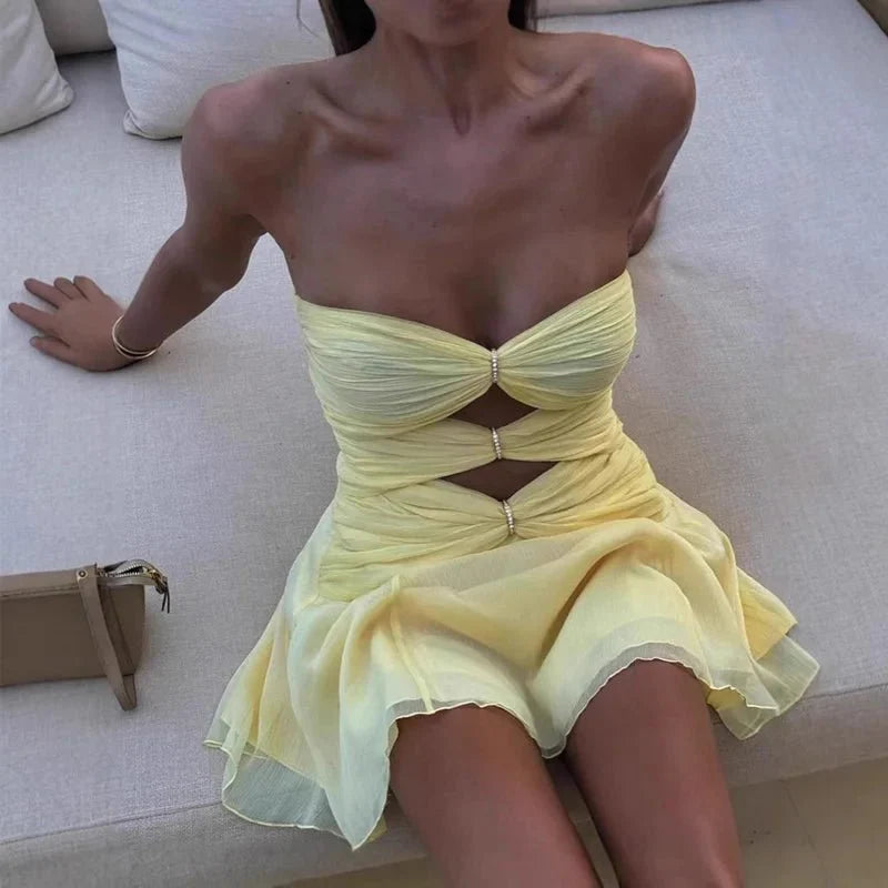 Strapless Pleated Backless Mini Dress