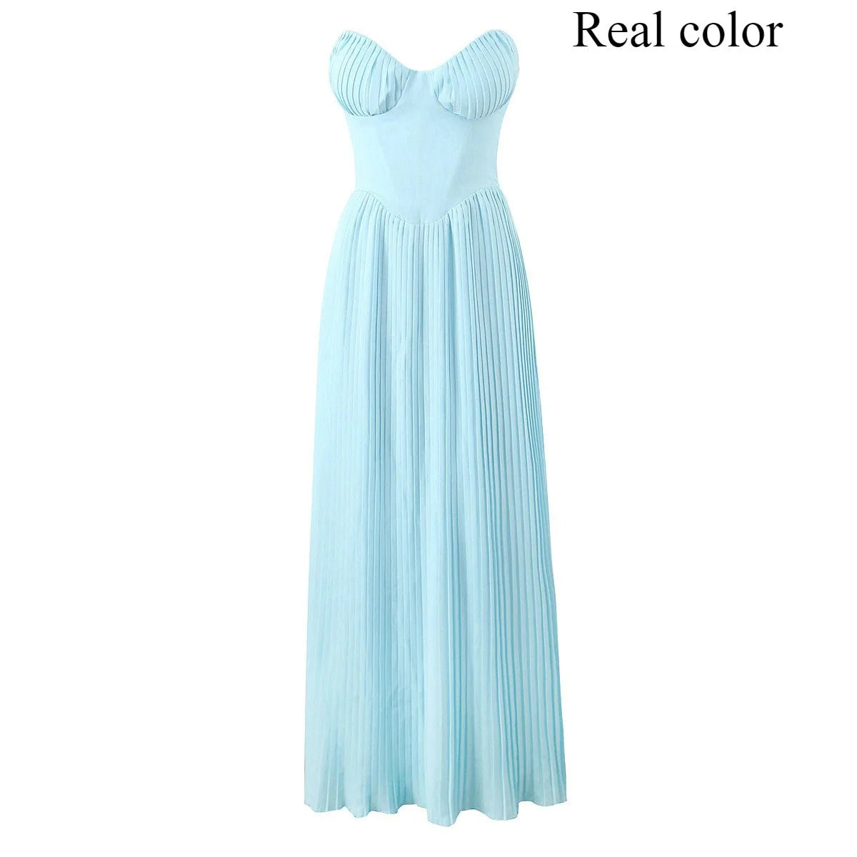 Strapless Pleated Maxi Dress