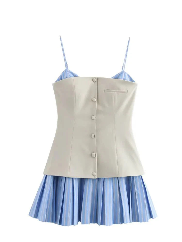 Stripe Splicing Sleeveless Mini Dress