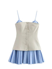 Stripe Splicing Sleeveless Mini Dress