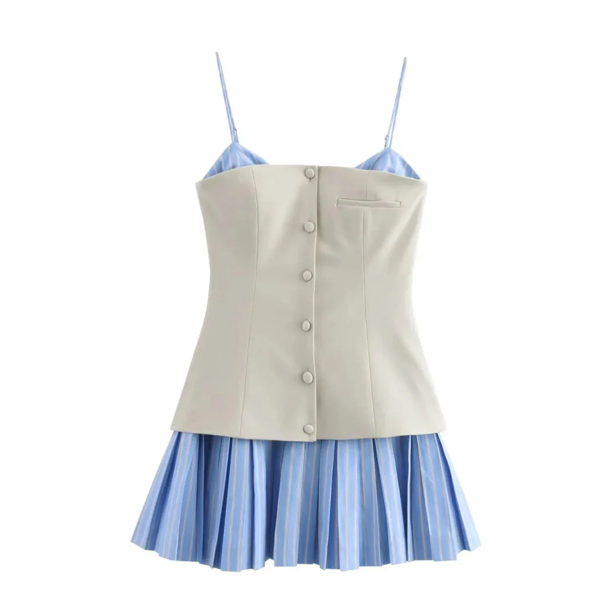 Stripe Splicing Sleeveless Mini Dress