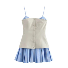 Stripe Splicing Sleeveless Mini Dress