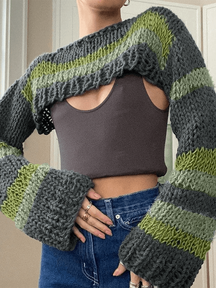 Pydshop Striped Long Sleeve Bolero Sweater Top