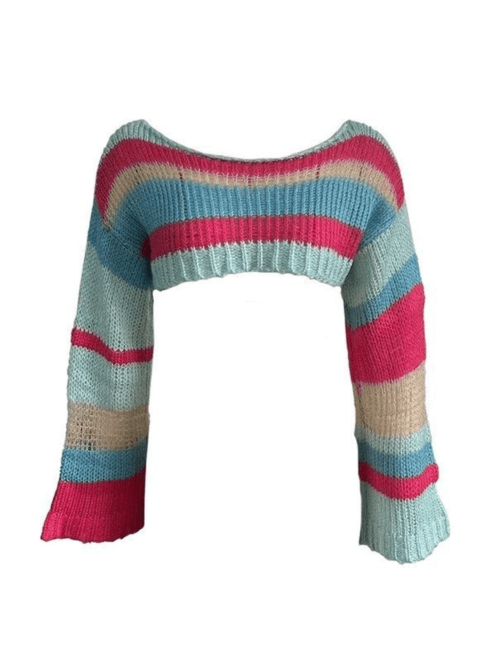 Pydshop Striped Long Sleeve Bolero Sweater Top