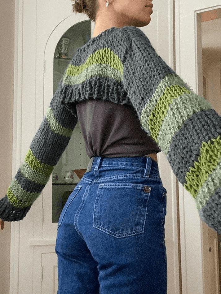Pydshop Striped Long Sleeve Bolero Sweater Top