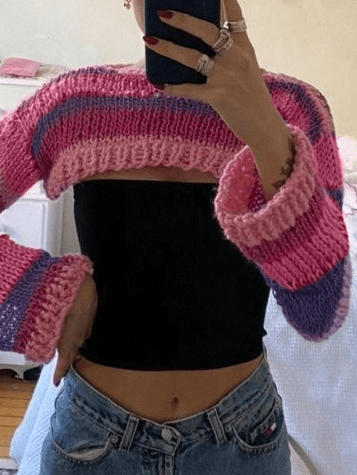 Pydshop Striped Long Sleeve Bolero Sweater Top