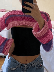 Pydshop Striped Long Sleeve Bolero Sweater Top