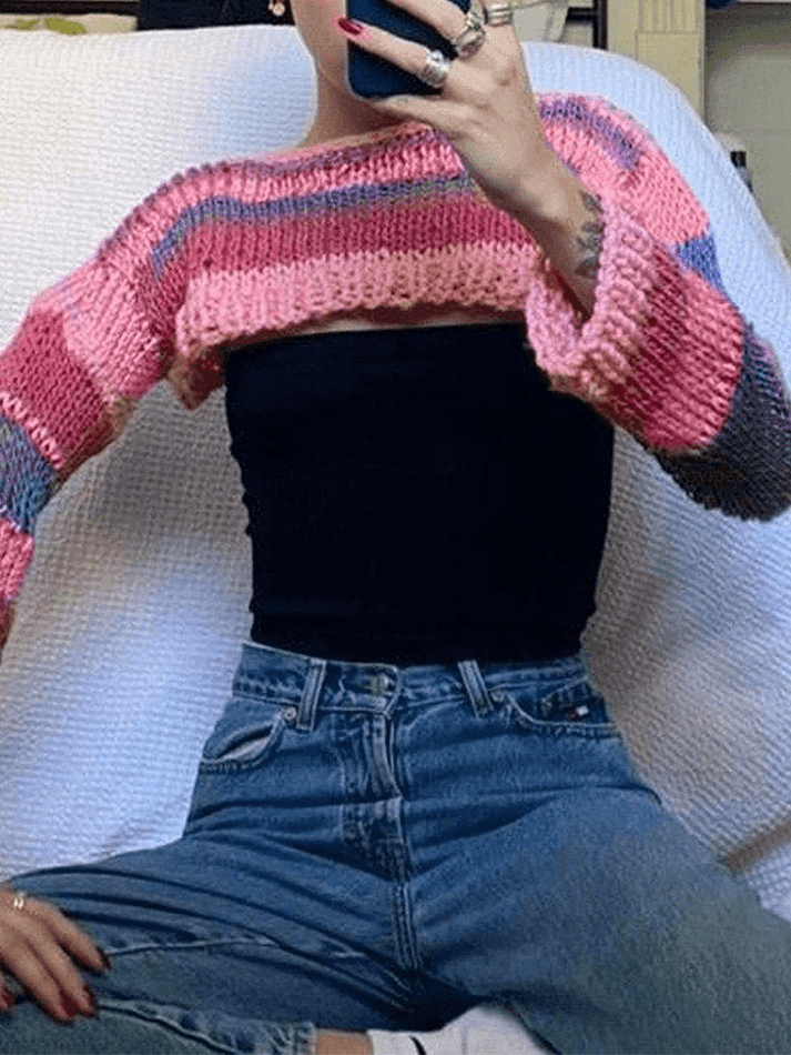 Pydshop Striped Long Sleeve Bolero Sweater Top