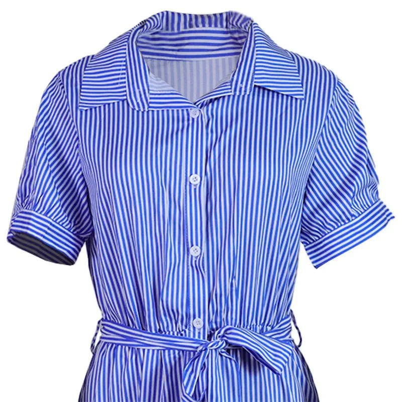 Striped Short Sleeve A-line Maxi Dresses