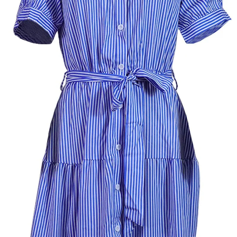 Striped Short Sleeve A-line Maxi Dresses