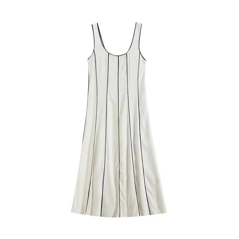 Striped U-Neck Long Dress