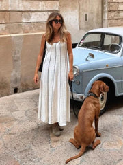 Striped U-Neck Long Dress