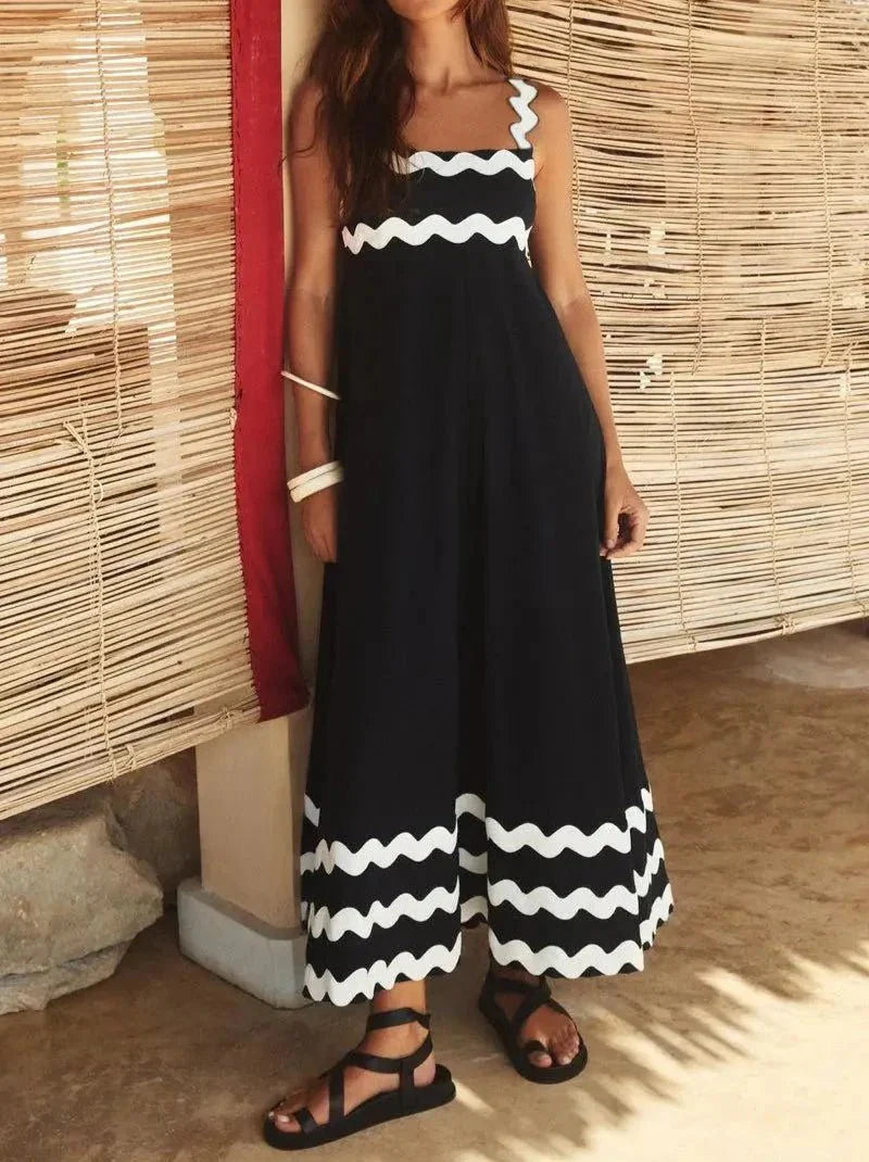 Stylish Color-matching Striped Midi Dress