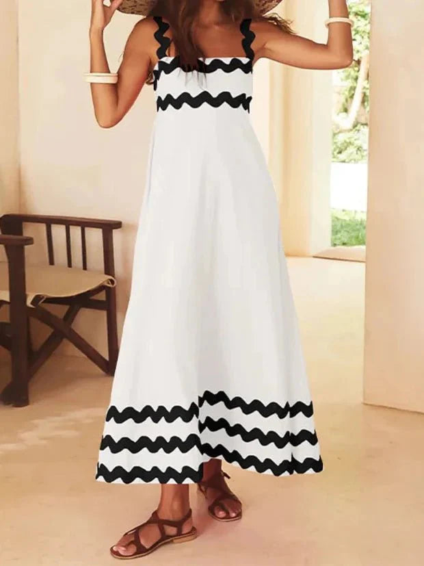 Stylish Color-matching Striped Midi Dress