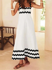 Stylish Color-matching Striped Midi Dress