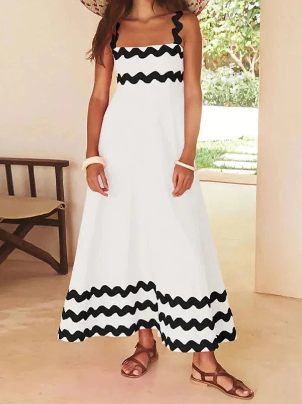 Stylish Color-matching Striped Midi Dress