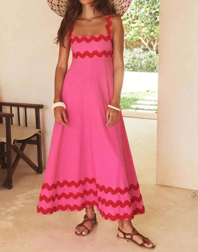 Stylish Color-matching Striped Midi Dress