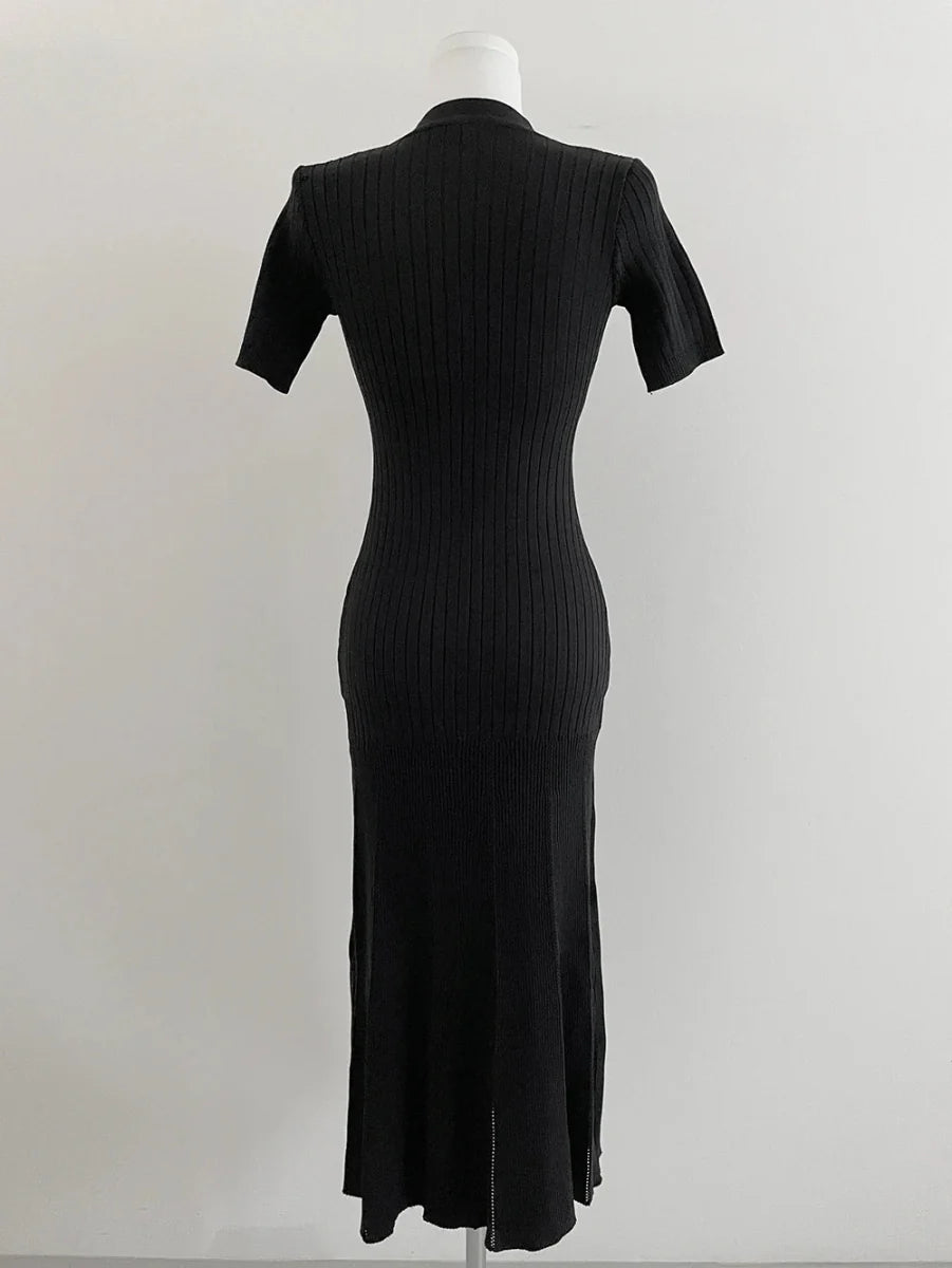 Summer Midi Knitted Black Bodycon Dresses