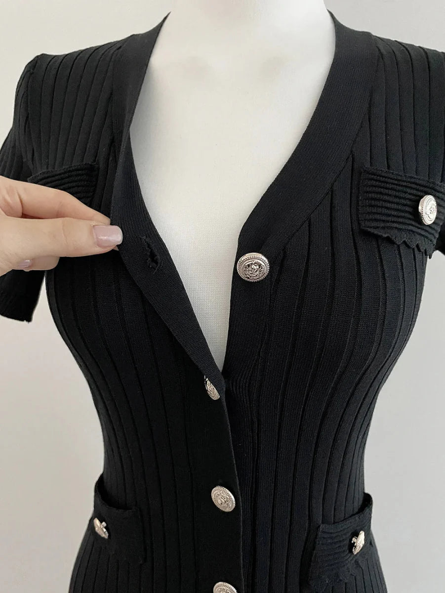 Summer Midi Knitted Black Bodycon Dresses