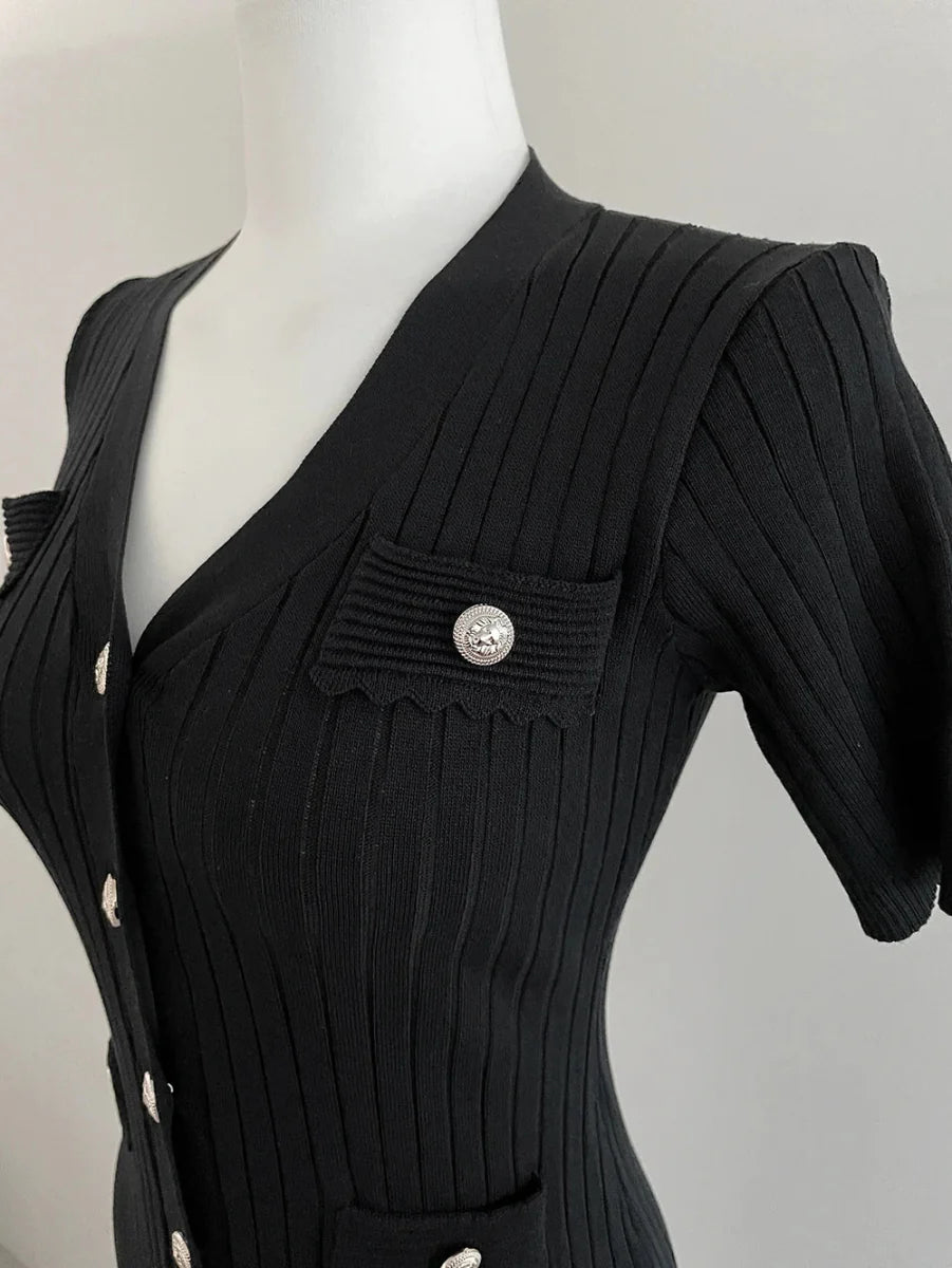 Summer Midi Knitted Black Bodycon Dresses
