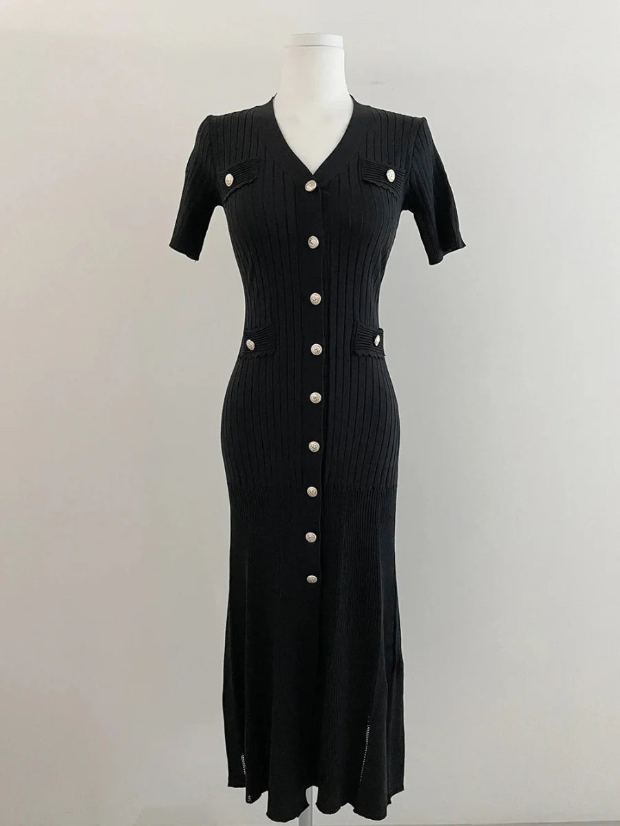 Summer Midi Knitted Black Bodycon Dresses