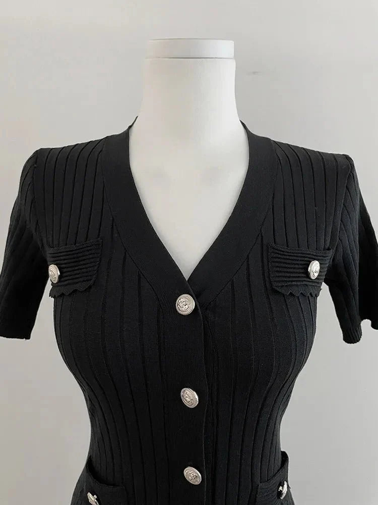 Summer Midi Knitted Black Bodycon Dresses