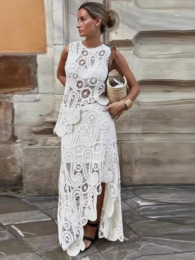 Chic O-neck Sleeveless Tank Top Skirts Sets