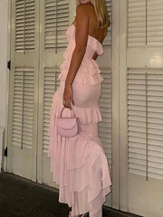Sweet Pink Strapless Ruffle Dress